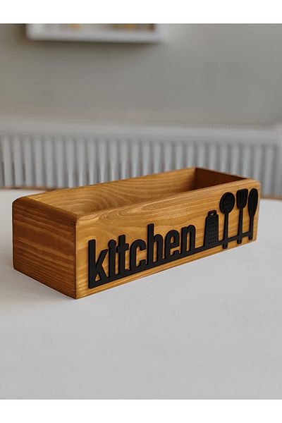 woodretro Дървена кутия за кухненски органайзер | 35x12 см | Естествено дърво | Кухненска декорация и органайзер