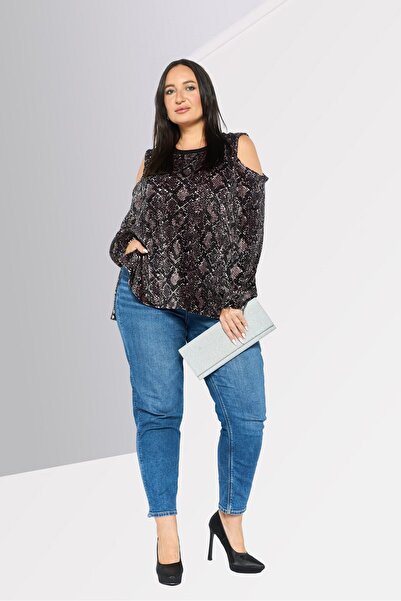 Michael Kors Women Round Neck Long Sleeves All Over Print Top, Black