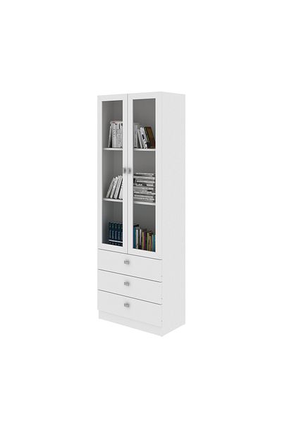 pilati Bookcase with drawers and shelves with a glass door for office and home rooms, white color