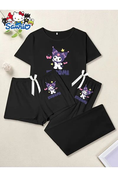 npLStore Set de pijamale cu imprimeu Kuromi din 3 piese pentru copii
