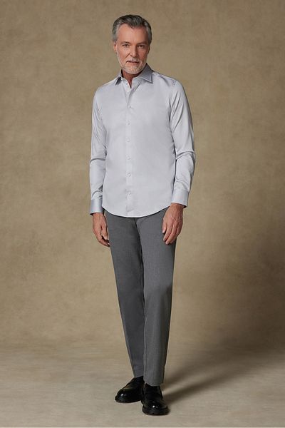 Abbate Donatello Satin Cotton Slim Fit Collar Gray Classic Collar Men's Shirt