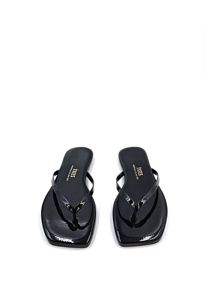 Tkees Square Toe Women's Stylish Black Patent Leather Flip Flops