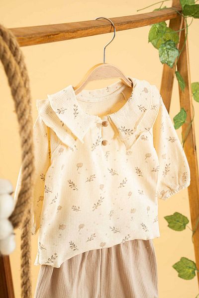 bombe Girl Boy Baby Kids Beige Shorts 2-Piece Comfortable Set Cotton Trend Fashion Bottom Top Set