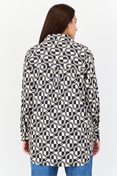 Bebe Women Spread Collar Long Sleeve Allover Print Tunic Shirt, Multicolor