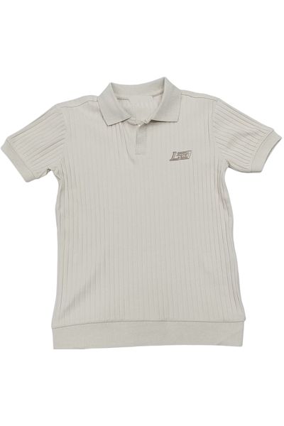 İrem Çocuk Giyim Boy's V Polo Neck Beige T-Shirt with Emblem