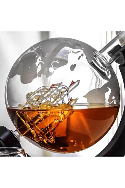 OEM Epique decanter set, earth globe design, 2 glasses with modern print, accessories included, 850 ml