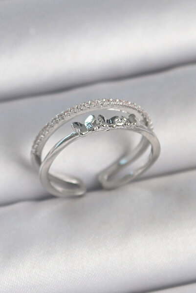 Leyaton LWLHMRS-IEG ieg ™   خاتم نسائي من النحاس الفضي اللون مكون من قطعتين م...