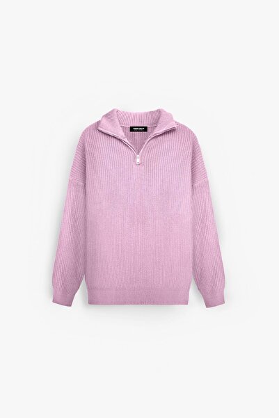 ablukaonline Erkek Oversize Yarım Fermuarlı Kazak Pembe