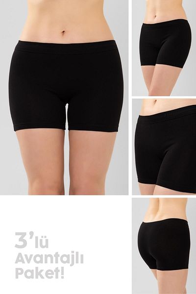 BAYKAR Γυναικείο βαμβακερό Lycra Boxer Σορτς 3 Πακέτο 8042 Μαύρο