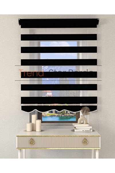 TREND STOR PERDE Siyah Bambu Etek Dilimli Zebra Stor Güneşlik Perde
