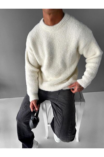 ablukaonline Unisex Oversize Textured Sweater Ecru