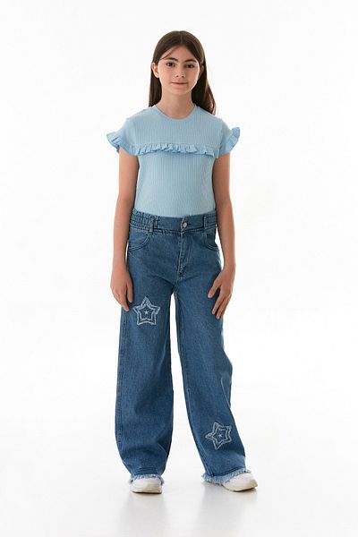 Fulla Moda Pantaloni pentru fete cu broderie cu 2 stele și talie elastică