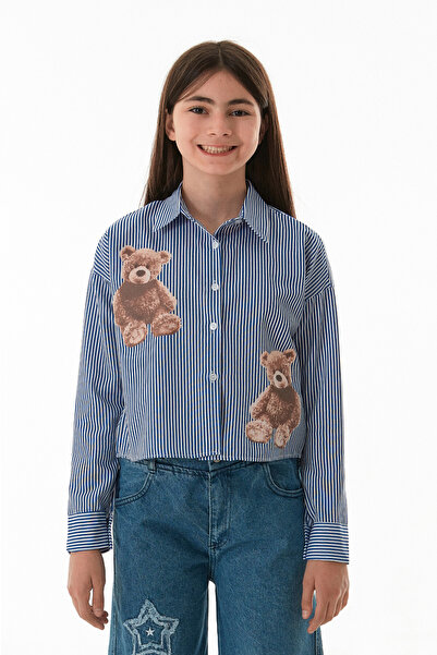 Fulla Moda Cămașă pentru fetiță cu dungi cu imprimeu ursuleț