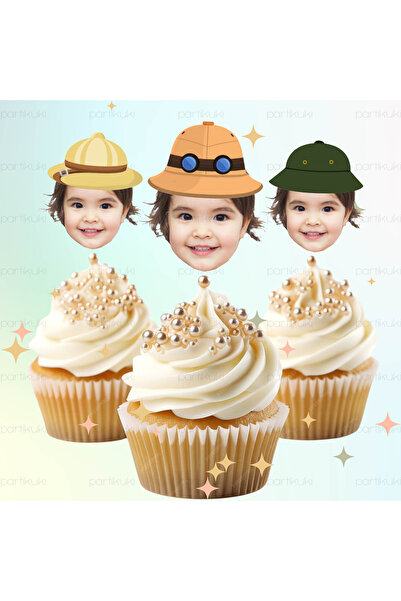 partikuki 10 Adet Sevimli Hayvanlar Safari Konsept Kürdanlı Fotoğraflı Cupcak...