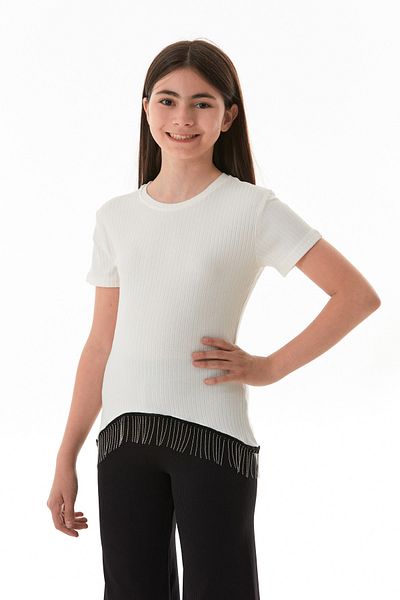 Fulla Moda Ribbed Waist Chain Girl's Bodysuit