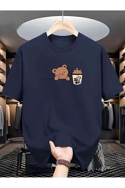 VBSVİBES Bear Bubble Tea Printed Oversize Single Jersey T-Shirt