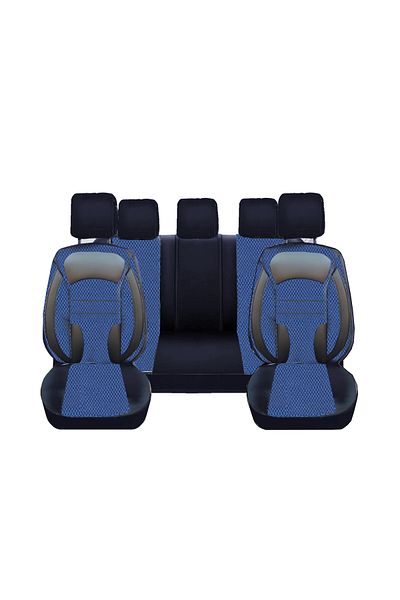 Deluxe Boss Set Huse Scaune Auto DeluxeBoss, stofa cu piele ecologica, negru cu albastru, 11 bucati