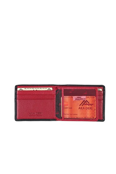 Aka Deri Leather Black Red Men's Wallet 522 -2/8