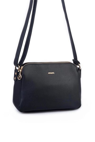 Getcho Bonny Women's Black Crossbody Bag Small Size Lightweight Soft Leather Adjustable Multi-Eye Zipper