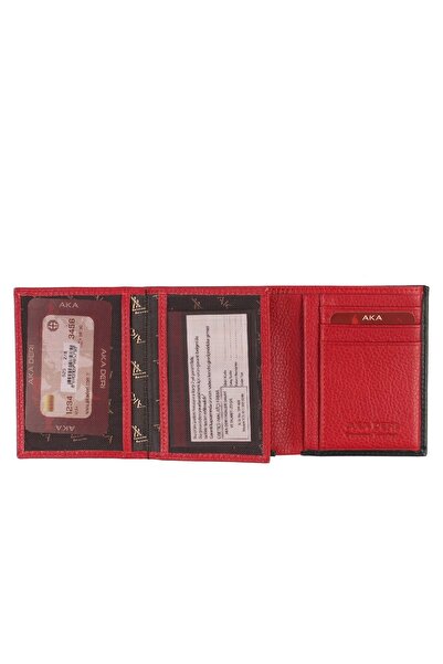 Aka Deri Men's Wallet 525 -2/8 Black Red