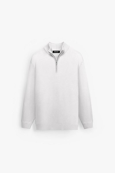 ablukaonline Ecru Men's Polo Collar Sweater - Half Zipper