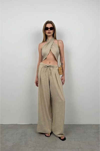 modaserdem Λινά Crop με σταυρωτά δεμένα