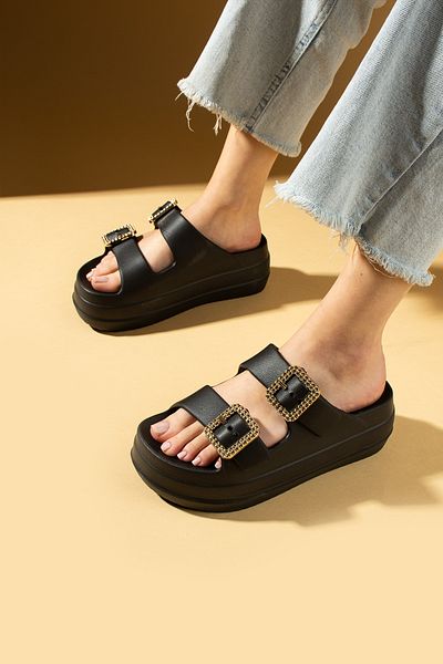 Pembe Potin Black Women Eva Deniz Doctor Nurse Hospital Confort High Sole Slippers