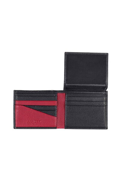 Aka Deri Leather Black Red Men's Wallet 506 -2/8