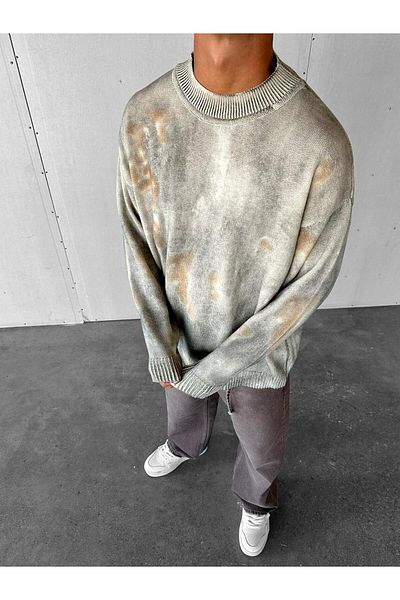 ablukaonline Gray Men's Knitwear Sweater - Oversize Painting Pattern
