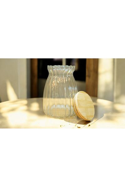 Kuka 1100 ml Storage Container with Bamboo Lid and Stripe Pattern