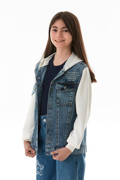 Fulla Moda Letter Embroidered Handle and Hooded Combed Cotton Girls' Jacket