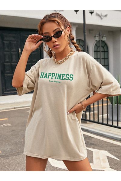 Trend Sizde Μπλουζάκι Unisex Cotton Happiness με εμπρός εμπριμέ σχέδιο