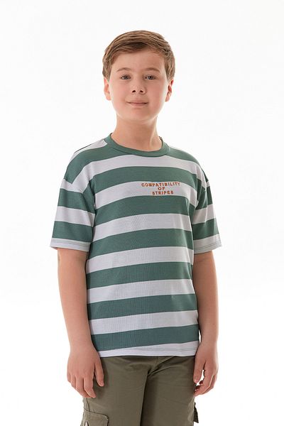 Fulla Moda Striped Text Embroidered Boy's T-Shirt