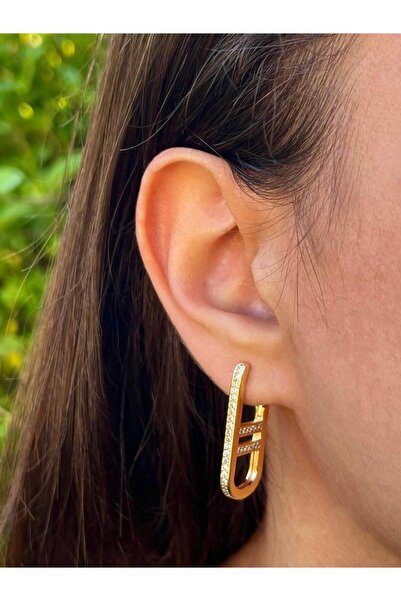 Zerys Jewelry Sparkling Modern Hook Gold Earrings