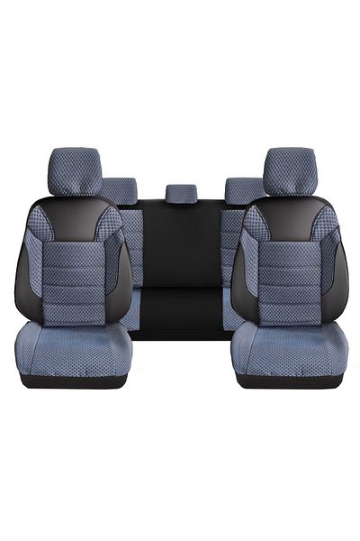 Deluxe Boss Set Huse Scaune Auto DeluxeBoss Classico, pt bancheta rabatabila fractionata, 11 piese, albastru-alb