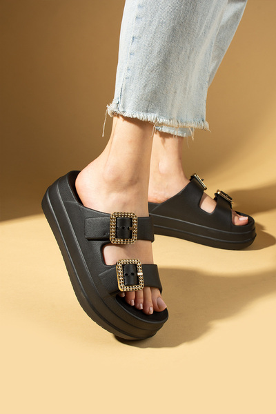 Pembe Potin Black Women Eva Deniz Doctor Nurse Hospital Confort High Sole Slippers