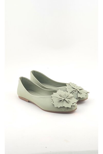 VİNİCCİ AYAKKABI جلد أصلي أخضر زيتوني زهري باليه