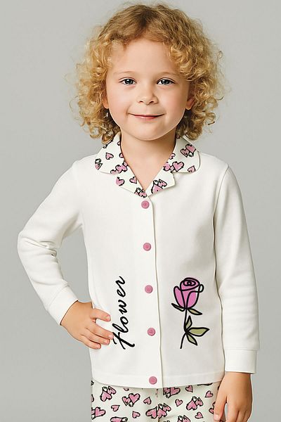 peki baby&kids Well Girl's Interlock Βαμβακερή Καρδιά με μοτίβο λουλουδιών με κουμπιά μπροστά Σετ πιτζάμες 18916