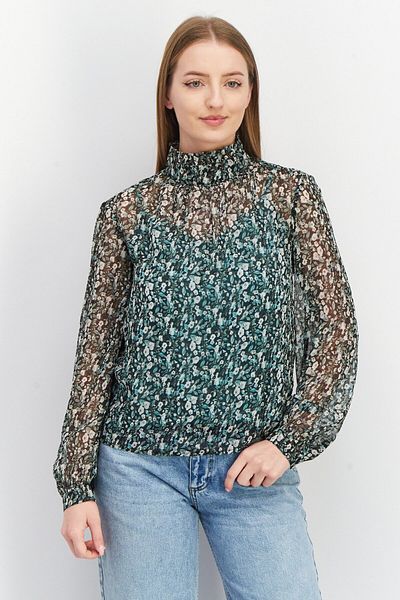 French Connection Women High Neck Long Sleeve Floral Print Top, Black Combo