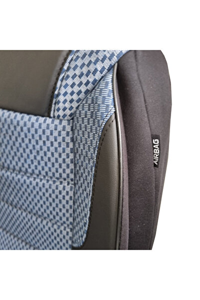 Deluxe Boss Set Huse Scaune Auto DeluxeBoss Classico, pt bancheta rabatabila fractionata, 11 piese, albastru-alb