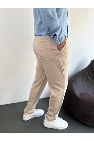 tiggirmoda Κρεμ Άνετο Παντελόνι Λινό Look