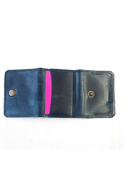 FEHANDEN COLLECTİON Genuine Leather, Foldable, Navy Blue Card Holder
