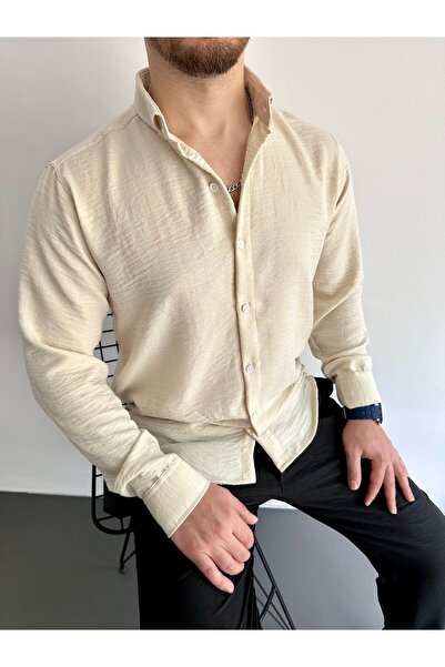 tiggirmoda Κρεμ λινό πουκάμισο Crinkle