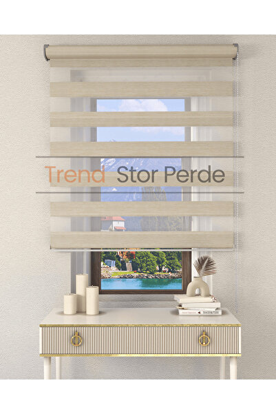 TREND STOR PERDE Sütlü Kahve Etek Dilimsiz Zebra Stor Güneşlik Perde