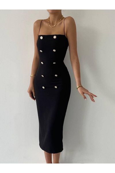 modaserdem Rochie midi elegantă, cu bretele de frânghie, cu nasturi