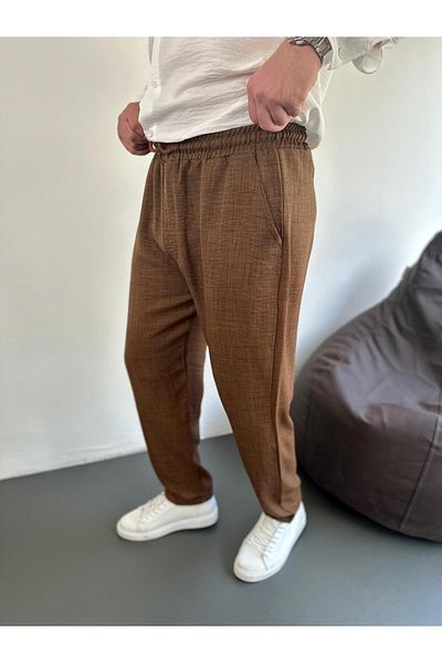 tiggirmoda Brown Relaxed Linen Look Trousers