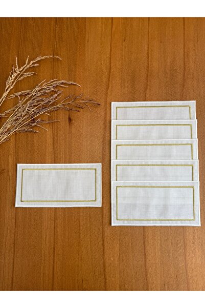 Smiling Home 6 قطع من الكتان بلون إكرو، صف مزدوج، غلاف داخلي مطرز، غطاء صينية...