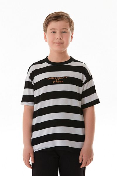 Fulla Moda Striped Text Embroidered Boy's T-Shirt