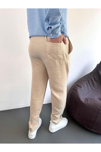 tiggirmoda Cream Comfortable Fit Linen Look Trousers