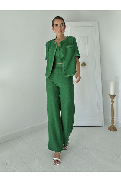 modaserdem Green Suspender Bustier Jacket and Trousers Set
